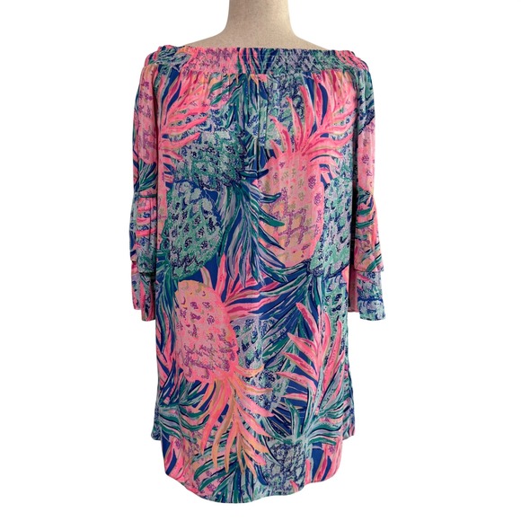 Lilly Pulitzer Dresses & Skirts - Lilly Pulitzer Hollee Off Shoulder Mini Dress XS Pink Pineapple Tropical Resort